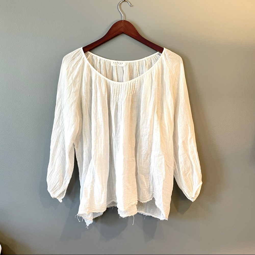 Velvet White Gauze Peasant Top, size large